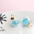 Crystal glass ball pendant with blue star sequins and gold metal cap for DIY jewelry - 1.6x2.2cm / Sky Blue