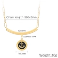 Gold stainless steel chain necklace with black enamel anchor pendant and curved metal bar - Gold Grid Anchor Necklace (KN236517-NT)