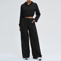 Set sportivo nero 2 pezzi con giacca con cappuccio e pantaloni larghi a gamba larga - S / Nero Premium