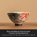 Tazza da tè classica in ceramica con finitura rosso pietra e motivo gambero loto dipinto - Imballaggio Semplice