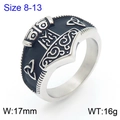Retro Viking Mjolnir ring in stainless steel with black enamel and Celtic knot relief - US 8 / Thor's Hammer Viking Totem Style (KR108361-MZOZ)