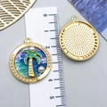 French vintage enamel palm tree pendant with pearls in a golden finish floral style - Blue Round Pearl Coconut Tree-23571
