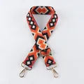 Adjustable 38mm woven bag strap with orange and black geometric diamond patterns - Ethnic Jacquard 15 - Light Gold Buckle