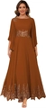 Caramel brown chiffon formal gown with golden floral embroidery and elegant cape sleeves - Caramel color / US size 2 (S)