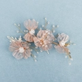 Diadema de novia hecha a mano con flores rosas, hilo dorado y perlas blancas - HS-J6124 Dorado (Tocado de flores hecho a mano) / Dorado