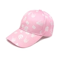 Close-up of pink cotton baseball cap with white skull patterns and BOO text print - M (56-58cm) / Pink