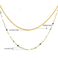 Bohemian double-layered stainless steel necklace with blue enamel beads and gold snake chain - Enamel Colored Bead Layered Style