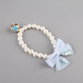 Elastic pearl pet collar with blue plaid bow and golden bell for cats and small dogs - One Size / Pearl Blue Bow