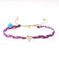 Handmade woven friendship bracelet in purple and gold with a golden heart charm - Purple and Gold (with Blue Tassel)