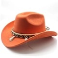 Detail of orange suede cowboy hat featuring white fringe tassels and shell decorations - M(56-58cm) / Orange