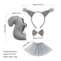 Gray cartoon character cosplay set with plush ears headband, bow tie, tail and tutu skirt - Grey Squirrel Ears 3pcs Set + Grey Tutu Skirt