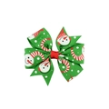 Green Christmas hair bow with snowman print and red center for girls holiday style - Green Snowman Polka Dot Style (10)