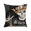 Detail of square Halloween cushion cover with skull, crown, and pocket watch design - Crown And Watch Skull