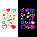 UV fluorescent heart and lip temporary tattoo stickers in vibrant pink and yellow hues - Sweet Heart & Lips (AX-002)