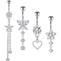 Set di 4 piercing per l'ombelico in argento con zirconi lucidi e pendenti a stella e cuore - Argento Set da 4