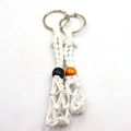 Detail of handmade macrame keychain net pouch with orange and black wooden beads - 2 Pcs/Set / White