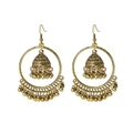 Bohemian vintage gold Jhumka bell earrings with metallic bead tassels and ethnic design - Vintage Gold Bell Tassel Style (E3404-1)