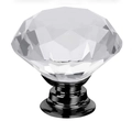 Diamond cut crystal cabinet knob with black aluminum base for furniture drawers - 30MM / Black Base - Clear Diamond