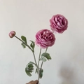 Single stem artificial dusty pink ranunculus with two silk flower heads and one bud - Dusty Pink