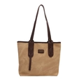 Bolso tote clásico de lona caqui con ribete marrón y parche de logo de cuero vintage - Sin Colgante / Caqui