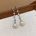 Vintage silver star earrings with drop-shaped zircon and white round faux pearl - 21# Silver Needle Zircon Waterdrop Pearl Tassel Earrings