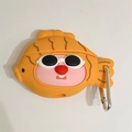 Cartoon orange fish silicone case for AirPods with sunglasses and metal carabiner - Eyeglasses Taiyaki + Carabiner / AirPods 1/2 Gen