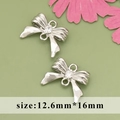 Silver bow pendant with white zircon for jewelry making, 12.6mm by 16mm size - ME5604B - Silver Bow Knot - 1pc