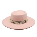Detail of pink wool fedora with a patterned geometric jacquard hat band on white background - M (56-58cm) / Dusky Pink