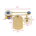 Detaillierte Maße der Evil Eye Brosche mit Hamsa-Hand und arabischem Schriftzug - Gold Hamsa Hand - Rechteckiges Plättchen