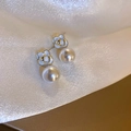 Elegant camellia flower earrings with gold edges and pearl drops in vintage style - Flower Style White (14#)