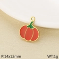 18K vergoldeter Edelstahl-Kürbis-Anhänger mit orange-grüner Emaille-Oberfläche - Tomate