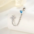 Orecchino a catena in argento con cuore di zircone blu e pendente a croce sottile - Zirconia Blu Mare (A614-4)