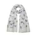 Elegant white shawl with navy bee prints and fringe edges for women's spring fashion - White