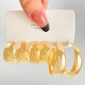 Three pairs of golden geometric hoop earrings with polished and hammered textures - 07 KC Gold (DZ-786)
