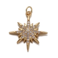 Detailed view of the gold star pendant featuring an eight-pointed design with tiny crystals - Octagonal Star with Zirconia (CX148-06)