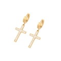 Gold cross earrings with double row crystal inlay and hinged clasp closure - Golden Cross Rhinestone Earrings (2#耳环)