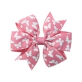 Pink daisy floral print hair bow with white butterfly patterns on grosgrain ribbon - Pink White Butterfly
