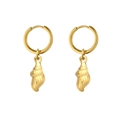 Minimalist gold-plated stainless steel hoop earrings with 3D conch shell pendants - Conch Shape 3D Charm Drop Earrings (E281-GO)