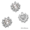 Silver heart pendant with crystal center and pearl border, 23x20mm jewelry charm - AB Pearl Heart Silver White Rhinestone