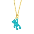 Close-up of minimalist golden chain with cute blue bear pendant in polished enamel finish - Light Blue Zircon