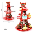 Alzata per cupcake natalizia a 3 livelli in cartone rosso con motivi di Babbo Natale - Tema Renna di Natale