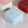 Portable tweed jewelry boxes in blue, pink, white and red with zipper closure - Light Blue