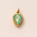 Detail of pear-cut green gemstone pendant with 18k gold plating and top hanging loop - March Birthstone Pendant (Aquamarine)