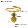 Diagramme de bague ananas dorée en acier inoxydable avec zircon et procédé de goutte d'huile - Bague Ananas (TXA444) / US 7 / Or