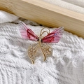 Golden butterfly brooch with pink resin wings and sparkling rhinestones for sweaters - Gold Red Butterfly