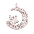 Silver crescent moon pendant with micro-paved zircons and a round center stone - Moon & Star Pendant / M603046-White Gold