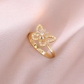Elegant gold butterfly ring with zircon pavé stones and adjustable open band for women - Rotating Butterfly Ring (J0178) / Gold