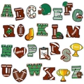 Rugby theme 26 alphabet embroidery patches set with football helmet and trophy icons - Set of 26 Team Sports Series Letters