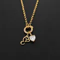 Elegant 14K gold plated stainless steel necklace with heart zircon and charms - Letter E(XNL0085)