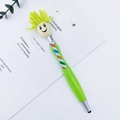 Creative green stylus ballpoint pen with yellow plush hair and funny smiley face design - Light Green